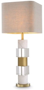 Casa Padrino lampe de table de luxe laiton antique / blanc / beige 35 x 35 x H. 87 cm - Lampe de bureau avec marbre et verre cristal - Qualité de Luxe