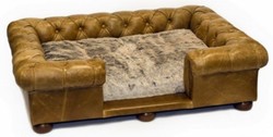 Casa Padrino Luxury Chesterfield Leather Dog Bed Vintage Brown / Dark Brown 134 x 104 x H. 37 cm - Rectangular Genuine Leather Dog Bed - Luxury Chesterfield Leather Pet Furniture