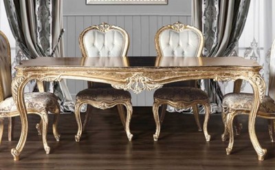 Casa Padrino table à manger baroque de luxe or antique - Table de salle à manger en bois massif fait main de style baroque - Meuble de salle à manger baroque - Noble & Magnifique