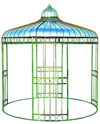 Casa Padrino Art Nouveau garden pavilion green / silver Ø 320 x H. 350 cm - Round wrought iron pavilion with galvanized tin roof - Art Nouveau garden & terrace decoration accessories