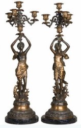 Casa Padrino conjunto de portavelas Art Nouveau de lujo bronce / negro 23 x 20 x A. 69 cm - Elegante portavelas de bronce con base de mármol - Accesorios de Decoración Barroca y Art Nouveau