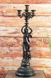 Casa Padrino conjunto de portavelas Art Nouveau de lujo bronce / negro 23 x 20 x A. 69 cm - Elegante portavelas de bronce con base de mármol - Accesorios de Decoración Barroca y Art Nouveau