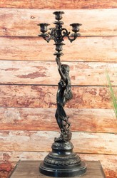 Casa Padrino conjunto de portavelas Art Nouveau de lujo bronce / negro 23 x 20 x A. 69 cm - Elegante portavelas de bronce con base de mármol - Accesorios de Decoración Barroca y Art Nouveau