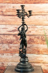 Casa Padrino conjunto de portavelas Art Nouveau de lujo bronce / negro 23 x 20 x A. 69 cm - Elegante portavelas de bronce con base de mármol - Accesorios de Decoración Barroca y Art Nouveau