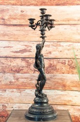 Casa Padrino conjunto de portavelas Art Nouveau de lujo bronce / negro 23 x 20 x A. 69 cm - Elegante portavelas de bronce con base de mármol - Accesorios de Decoración Barroca y Art Nouveau