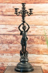 Casa Padrino conjunto de portavelas Art Nouveau de lujo bronce / negro 23 x 20 x A. 69 cm - Elegante portavelas de bronce con base de mármol - Accesorios de Decoración Barroca y Art Nouveau