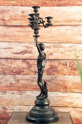 Casa Padrino conjunto de portavelas Art Nouveau de lujo bronce / negro 23 x 20 x A. 69 cm - Elegante portavelas de bronce con base de mármol - Accesorios de Decoración Barroca y Art Nouveau