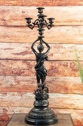 Casa Padrino conjunto de portavelas Art Nouveau de lujo bronce / negro 23 x 20 x A. 69 cm - Elegante portavelas de bronce con base de mármol - Accesorios de Decoración Barroca y Art Nouveau
