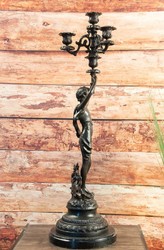 Casa Padrino conjunto de portavelas Art Nouveau de lujo bronce / negro 23 x 20 x A. 69 cm - Elegante portavelas de bronce con base de mármol - Accesorios de Decoración Barroca y Art Nouveau