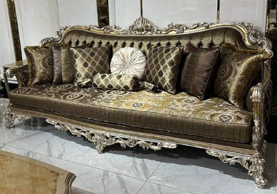 Casa Padrino luxury baroque sofa gold / silver - Magnificent living room sofa with decorative pillows - Baroque living room furniture - Noble & Magnificent