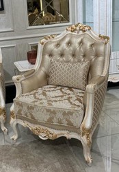 Casa Padrino luxury baroque living room armchair gold / white / gold - Handmade baroque style armchair with elegant pattern and decorative pillow - Baroque living room furniture