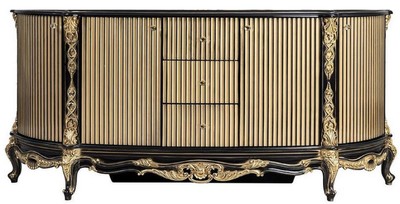 Luxus Barock Massivholz Sideboard Schwarz Gold Luxury Baroque Solid Wood Sideboard Black Gold