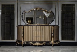 Casa Padrino credenza barocco di lusso nero / oro - Magnifico armadio in legno massello con 4 ante e 3 cassetti - Mobili Barocchi - Nobile e Magnifico