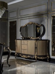 Casa Padrino credenza barocco di lusso nero / oro - Magnifico armadio in legno massello con 4 ante e 3 cassetti - Mobili Barocchi - Nobile e Magnifico