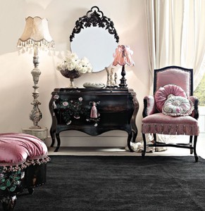 Casa Padrino Luxus Barock Kommode mit Spiegel Schwarz / Mehrfarbig / Rosa - Barock Spiegelkommode - Prunkvolle Barock Möbel - Hotel Möbel - Schloß Möbel - Erstklassische Qualität - Made in Italy