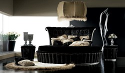 Luxus Barock Bett Doppelbett Rundbett Schwarz Silber Luxury Baroque Bed Double Round Bed Black Silver