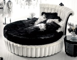 Luxus Barock Bett Doppelbett Rundbett Weiß Schwarz Luxury Baroque Bed Double Round Bed White Black