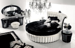 Luxus Barock Bett Doppelbett Rundbett Weiß Schwarz Luxury Baroque Bed Double Round Bed White Black