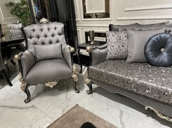 Casa Padrino canapé baroque de luxe argent / noir / argent - Canapé de salon fait main avec motif élégant et oreillers décoratifs - Mobilier de salon de style baroque