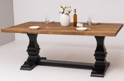 Casa Padrino tavolo da pranzo in stile country marrone / nero 220 x 120 x A. 78 cm - Tavolo da cucina rettangolare in legno massello - Mobili per sala da pranzo in legno massello in stile country