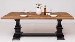 Casa Padrino tavolo da pranzo in stile country marrone / nero 220 x 120 x A. 78 cm - Tavolo da cucina rettangolare in legno massello - Mobili per sala da pranzo in legno massello in stile country