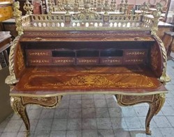 Casa Padrino secretaria barroco de lujo marrón marquetería / oro - Escritorio barroco hecho a mano - Muebles de oficina barrocos - Noble y Magnífico