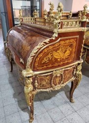 Casa Padrino secretaria barroco de lujo marrón marquetería / oro - Escritorio barroco hecho a mano - Muebles de oficina barrocos - Noble y Magnífico