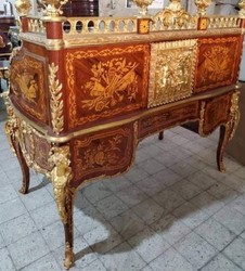 Casa Padrino secretaria barroco de lujo marrón marquetería / oro - Escritorio barroco hecho a mano - Muebles de oficina barrocos - Noble y Magnífico