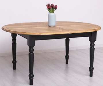Casa Padrino tavolo da pranzo stile country naturale / nero 160-200 x 120 x A. 78 cm - Tavolo da cucina ovale allungabile con piano in rovere - Mobili per sala da pranzo in stile country
