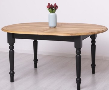 Casa Padrino Landhausstil Esstisch Naturfarben / Schwarz 160-200 x 120 x H. 78 cm - Ovaler ausziehbarer massivholz Küchentisch mit Eichenholz Tischplatte - Esszimmer Möbel im Landhausstil