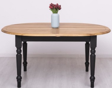 Casa Padrino Landhausstil Esstisch Naturfarben / Schwarz 160-200 x 120 x H. 78 cm - Ovaler ausziehbarer massivholz Küchentisch mit Eichenholz Tischplatte - Esszimmer Möbel im Landhausstil