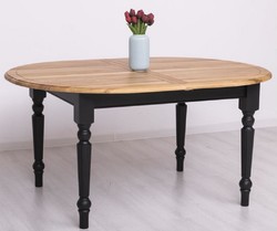 Casa Padrino table à manger de style campagnard naturel / noir 160-200 x 120 x H. 78 cm - Table de cuisine ovale extensible avec plateau en chêne - Meubles de salle à manger de style campagnard