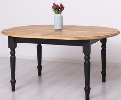 Casa Padrino table à manger de style campagnard naturel / noir 160-200 x 120 x H. 78 cm - Table de cuisine ovale extensible avec plateau en chêne - Meubles de salle à manger de style campagnard
