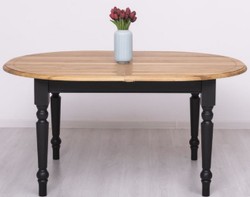 Casa Padrino table à manger de style campagnard naturel / noir 160-200 x 120 x H. 78 cm - Table de cuisine ovale extensible avec plateau en chêne - Meubles de salle à manger de style campagnard