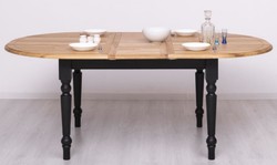 Casa Padrino table à manger de style campagnard naturel / noir 160-200 x 120 x H. 78 cm - Table de cuisine ovale extensible avec plateau en chêne - Meubles de salle à manger de style campagnard