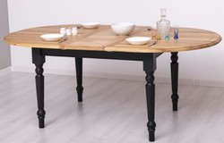 Casa Padrino table à manger de style campagnard naturel / noir 160-200 x 120 x H. 78 cm - Table de cuisine ovale extensible avec plateau en chêne - Meubles de salle à manger de style campagnard