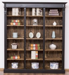Landhausstil Massivholz Regalschrank Bücherschrank Schwarz Dunkelbraun Country Style Solid Wood Shelf Cabinet Bookcase Black Dark Brown