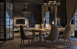 Luxus Art Deco Esszimmer Set Esstisch und 8 Stühle Grau Weiß Gold Luxury Art Deco Dining Room Set Dining Table and 8 Chairs Gray White Gold