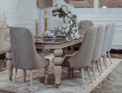 Luxus Art Deco Esszimmer Set Esstisch und 8 Stühle Grau Weiß Gold Luxury Art Deco Dining Room Set Dining Table and 8 Chairs Gray White Gold