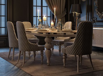 Casa Padrino set da sala da pranzo Art Deco di lusso grigio / bianco / oro - 1 Tavolo da Pranzo Art Deco con Piano e 6 Sedie da Pranzo Art Deco - Mobili da Pranzo Art Deco