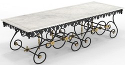 Jugendstil Schmiedeeisen Garten Terrassen Tisch mit Marmorplatte Art Nouveau Wrought Iron Garden Patio Table with Marble Top