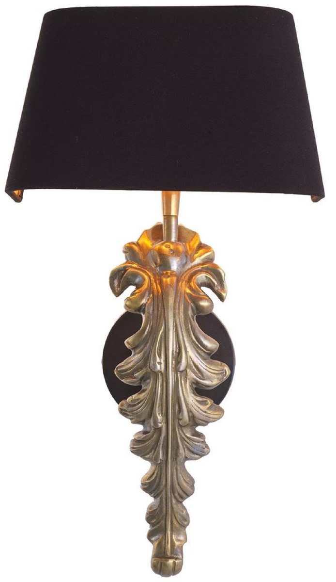 Casa Padrino lámpara de pared de lujo latón vintage / negro 25 x 18 x A. 47 cm - Elegante aplique de salón con pantalla - Collection de Lujo