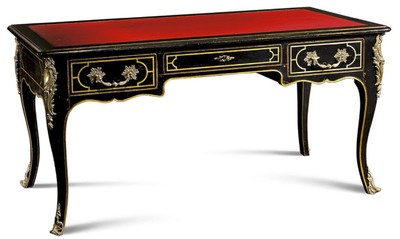 Luxus Barock Massivholz Schreibtisch Bürotisch Schwarz Rot Gold Luxury Baroque Solid Wood Desk Office Table Black Red Gold