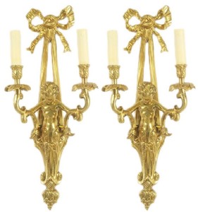 Casa Padrino conjunto de lámparas de pared barrocos oro / blanco 25 x 15 x A. 55 cm - Magníficas lámparas de pared barrocos para hoteles y restaurantes - Luces Barrocas