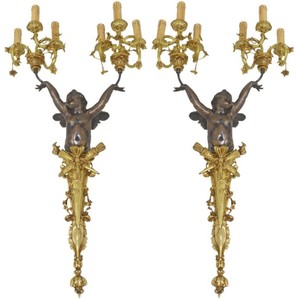 Casa Padrino conjunto de lámparas de pared barrocos ángeles bronce / oro - Magníficas lámparas de pared barrocas para hoteles y restaurantes - Luces Barrocos - Nobles y Magníficas