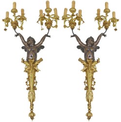 Casa Padrino conjunto de lámparas de pared barrocos ángeles bronce / oro - Magníficas lámparas de pared barrocas para hoteles y restaurantes - Luces Barrocos - Nobles y Magníficas