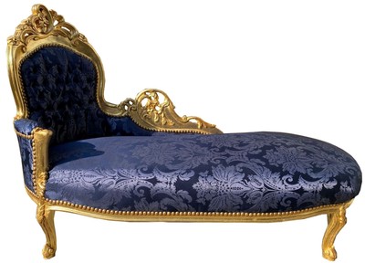 Barock Chaiselongue Blau Gold Luxury Baroque Chaise Longue Blue Gold