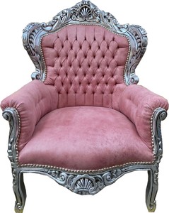Casa Padrino sillón barroco rosa / plata - Sillón de salón de madera maciza hecho a mano con cuero artificial - Sillón de salón de estilo antiguo - Muebles de salón barrocos Casa Padrino sillón barroco rosa / plata - Sillón de salón de madera maciza hecho a mano con cuero artificial - Sillón de salón de estilo antiguo - Muebles de salón barrocos