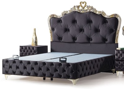 Luxus Barock Doppelbett Schwarz Creme Gold Luxury Baroque Bed Double Bed Black Cream Gold