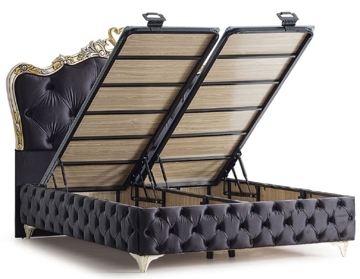 Casa Padrino set di mobili per camera da letto barocco di lusso nero / crema / oro - Varie Misure - 1 Letto Matrimoniale Barocco con Materasso e 2 Comodini - Mobili per Camera da Letto Barocco Casa Padrino set di mobili per camera da letto barocco di lusso nero / crema / oro - Varie Misure - 1 Letto Matrimoniale Barocco con Materasso e 2 Comodini - Mobili per Camera da Letto Barocco